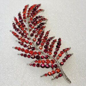 Red Rhinestone Leaf Brooch